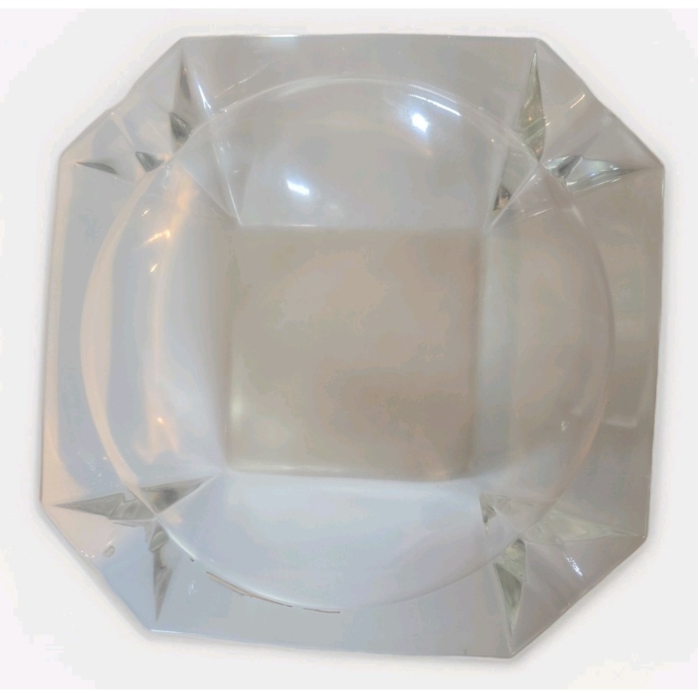 Vintage Clear Glass Square Ashtray Faceted Geometric Corners 8" see description